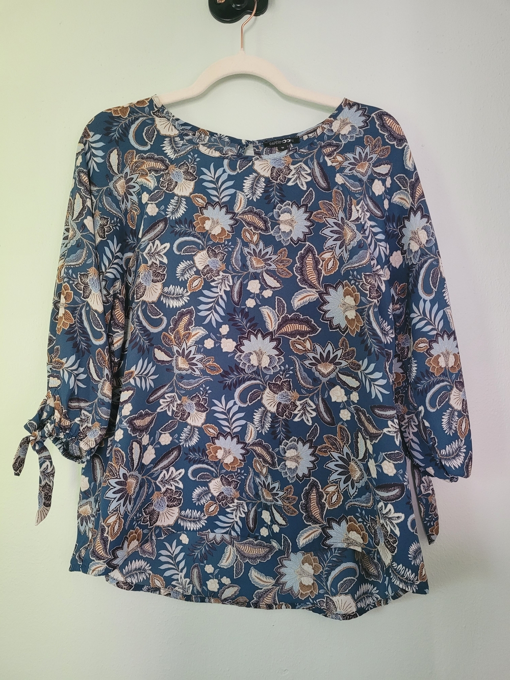 Papermoon Teal Floral Peasant Blouse Size M